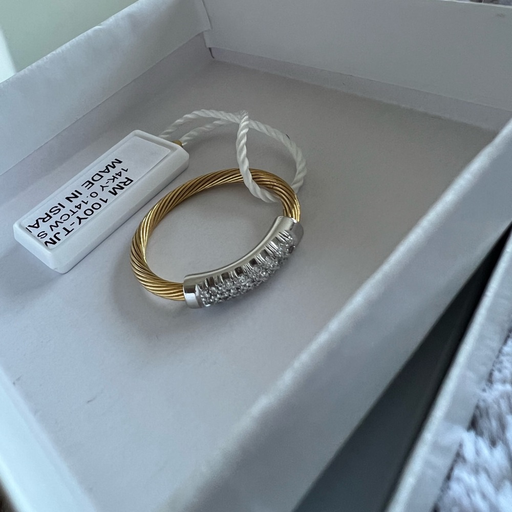 I Reiss gold cable diamond ring Sz 7